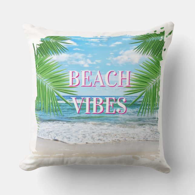 Beach Vibes Outdoor Throw Pillow (Front)