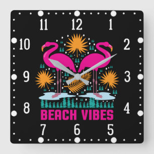 Beach Vibes Pink Flamingos-19501 Square Wall Clock