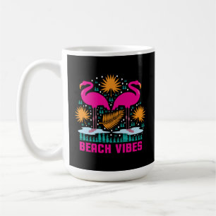 Beach Vibes Pink Flamingos Design Coffee Mug