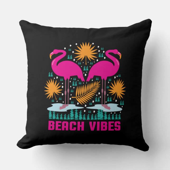 Beach Vibes Pink Flamingos Design Throw Pillow (Front)