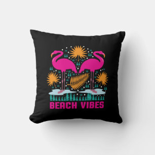 Beach Vibes Pink Flamingos Design Throw Pillow