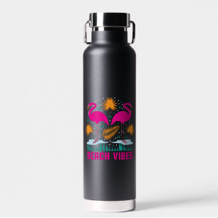 Beach Vibes Pink Flamingos Design Water Bottle