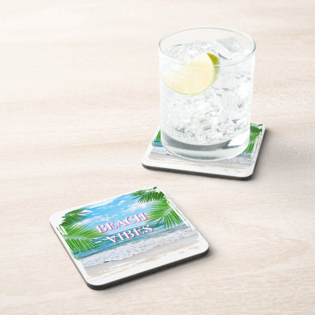 Beach Vibes Plastic Coaster Set (Right Side)