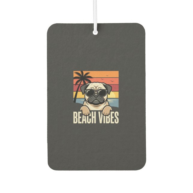 Beach Vibes Pug Dog Sunset Air Freshener (Front)