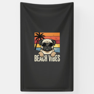 Beach Vibes Pug Dog Sunset Banner