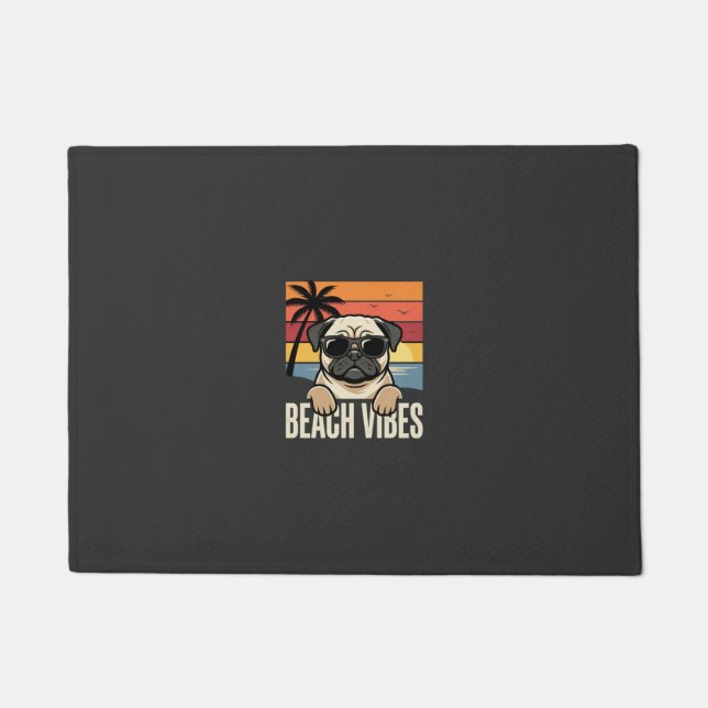 Beach Vibes Pug Dog Sunset Doormat (Front)