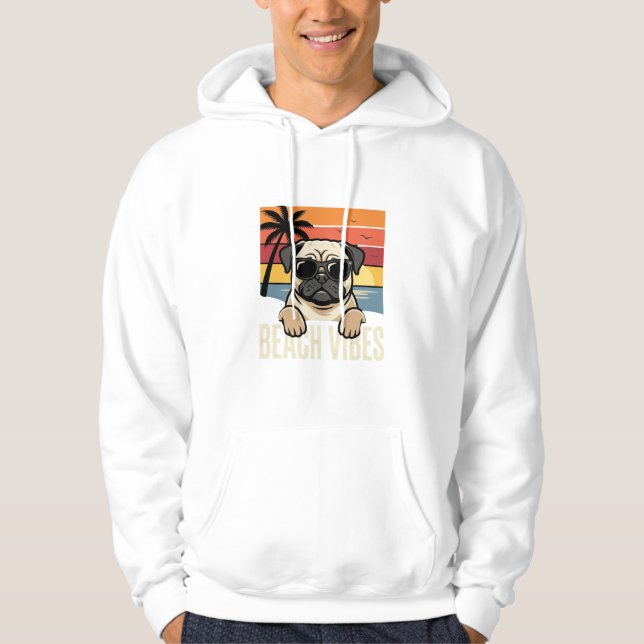 Beach Vibes Pug Dog Sunset Hoodie (Front)