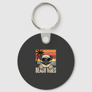 Beach Vibes Pug Dog Sunset Keychain