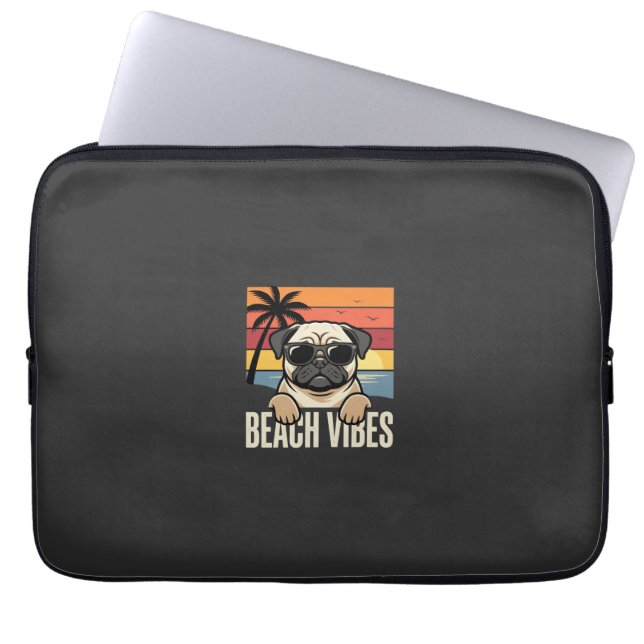 Beach Vibes Pug Dog Sunset Laptop Sleeve (Front)