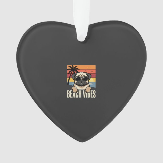 Beach Vibes Pug Dog Sunset Ornament (Front)