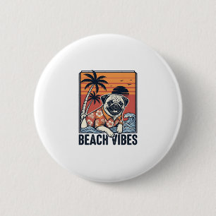 Beach Vibes Pug Vintage Engraving Design_1 2 Inch Round Button