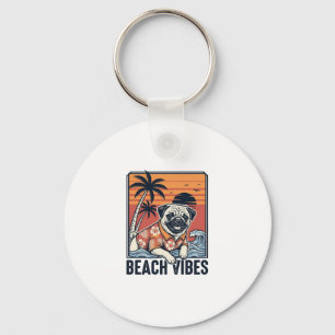 Beach Vibes Pug Vintage Engraving Design_1 Keychain