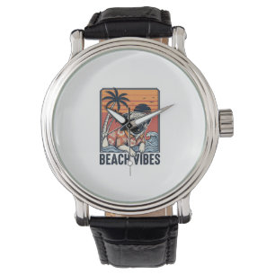 Beach Vibes Pug Vintage Engraving Design_1 Watch