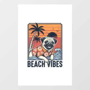Beach Vibes Pug Vintage Engraving Design_1 Window Cling