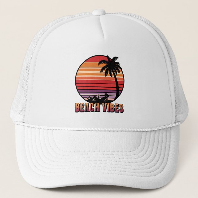 Beach Vibes – Retro Sunset Trucker Hat (Front)