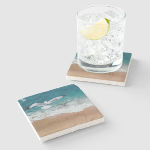 Beach Vibes Sand Writing Seagull Seashore Coastal Stone Coaster