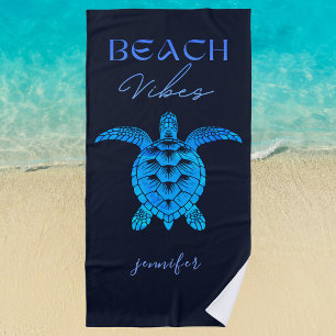 Beach Vibes Sea Turtle Blue Personalized  Beach Towel