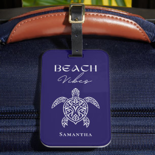 Beach Vibes Sea Turtle Personalized Navy Blue Luggage Tag