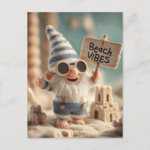 "Beach Vibes" Summer Garden Gnome Holiday Postcard