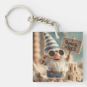 "Beach Vibes" Summer Garden Gnome Keychain