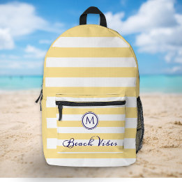 Beach Vibes Summer Yellow White Stripes Monogram Printed Backpack