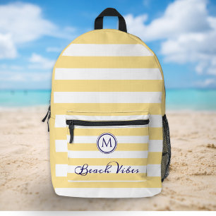 Beach Vibes Summer Yellow White Stripes Monogram Printed Backpack