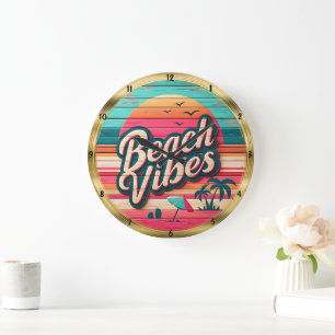 Beach Vibes Sunset Tropical Horizon Large Clock