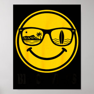 Beach vibes surf smile face sunglasses surfboard poster