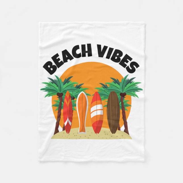 Beach Vibes Surfing Design For Summer Vacation  Fleece Blanket (Front)