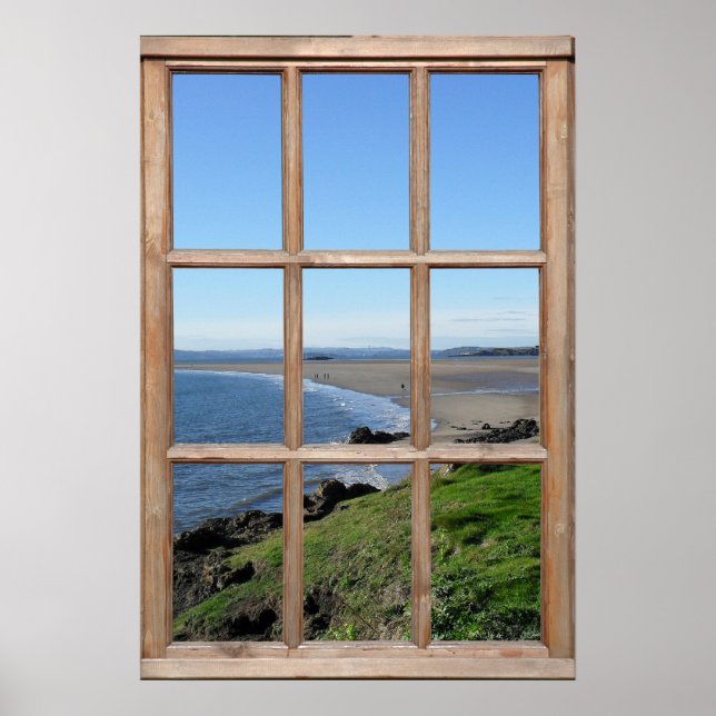 Beach View Illusion from a Fake Wood Window Poster (Front)