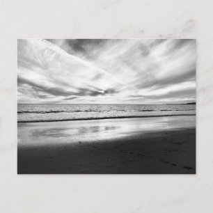 Beach view in black and white postcard