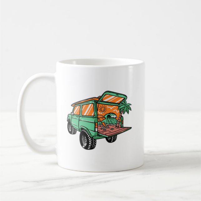 Beach View in the Car Illustration summer fun Coffee Mug (Left)
