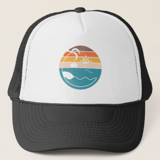 Beach Vintage Sunset Halftone Summer Trucker Hat