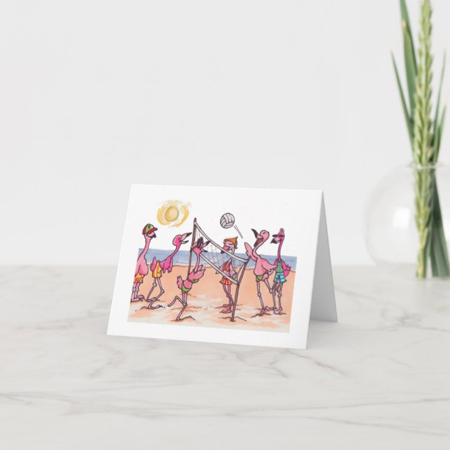 Beach Volleyball Flamingo Notecard (Front)