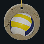 BEACH VOLLEYBALL PHOTO CERAMIC ORNAMENT<br><div class="desc">PHOTO OF VOLLEYBALL ON THE BEACH IN THE SAND</div>