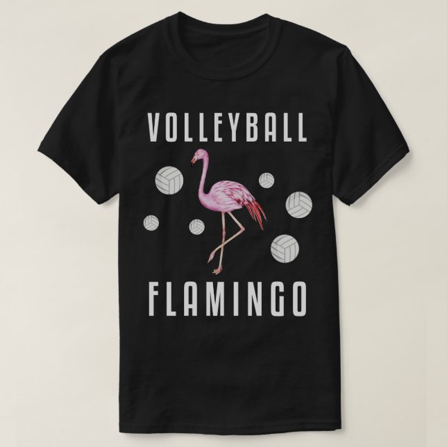 Beach Volleyball Pink Flamingo T-Shirt (Design Front)