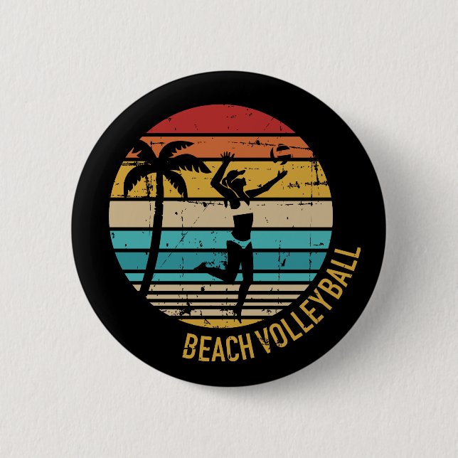 Beach volleyball vintage retro 2 inch round button (Front)