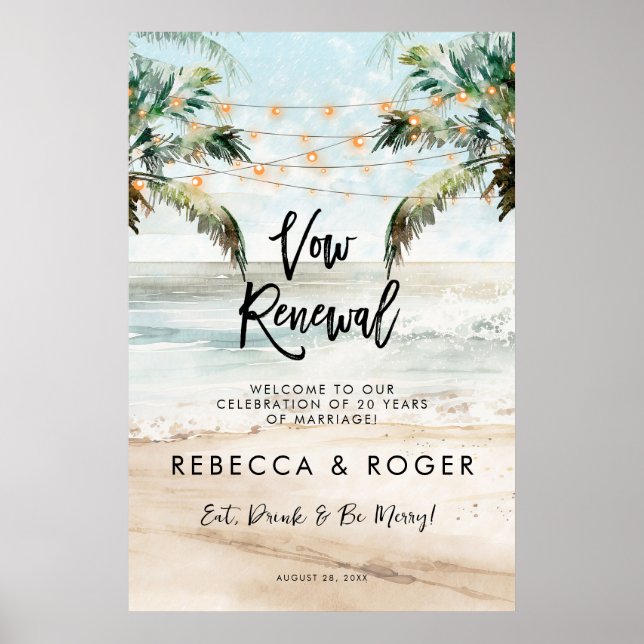 beach vow renewal party welcome sign poster (Front)