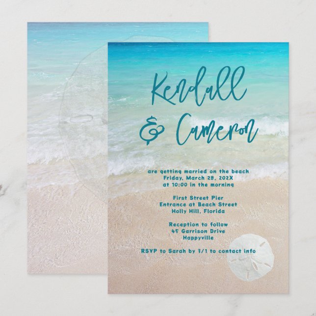 Beach Vows Modern Casual Sand Dollar Invitation (Front/Back)