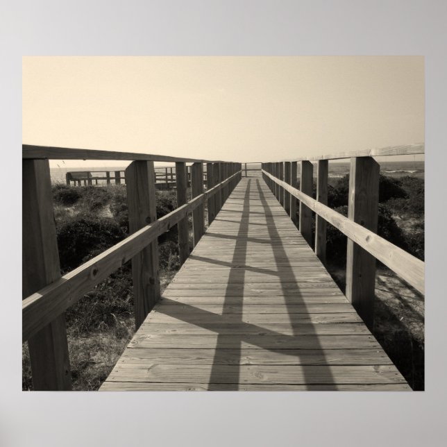 Beach Walk in Sepia Poster (Front)