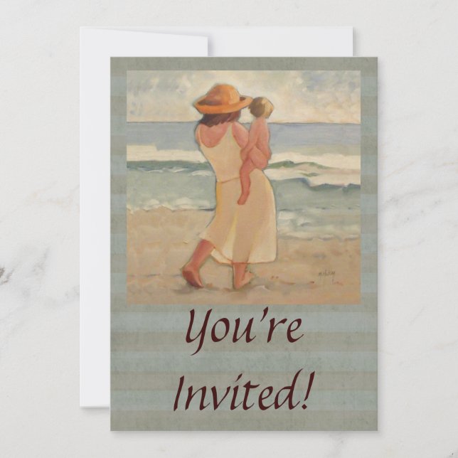 Beach Walk with Mother and baby Invitation (Front)