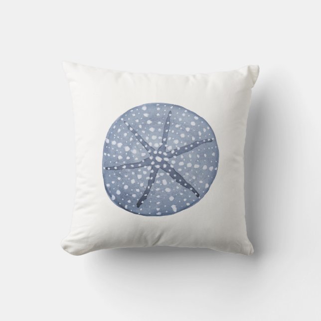 Beach Watercolor Blue Sea Urchin Throw Pillow (Front)