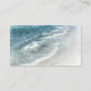 Beach Watercolor - Coastal Teal Dark Blue Waves Business Card