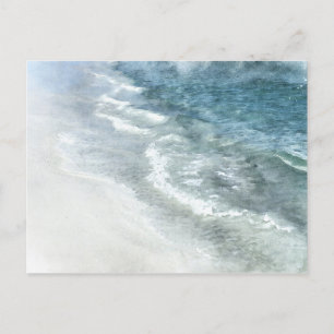 Beach Watercolor - Coastal Teal Dark Blue Waves Postcard