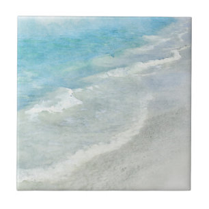 Beach Watercolor - Coastal Teal Light Blue Waves Tile