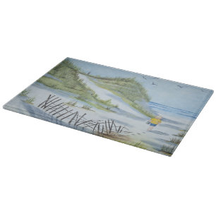 Beach watercolor cutting board