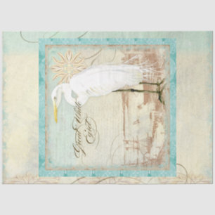 Beach Watercolor Egret Vintage Ephemera Decoupage Tissue Paper