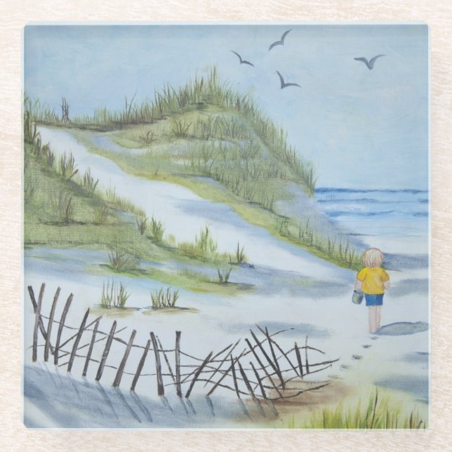 Beach watercolor glass coaster (Front)