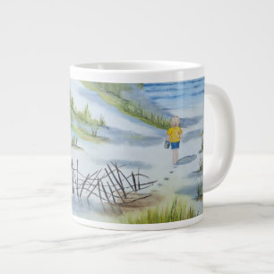Beach watercolor large coffee mug