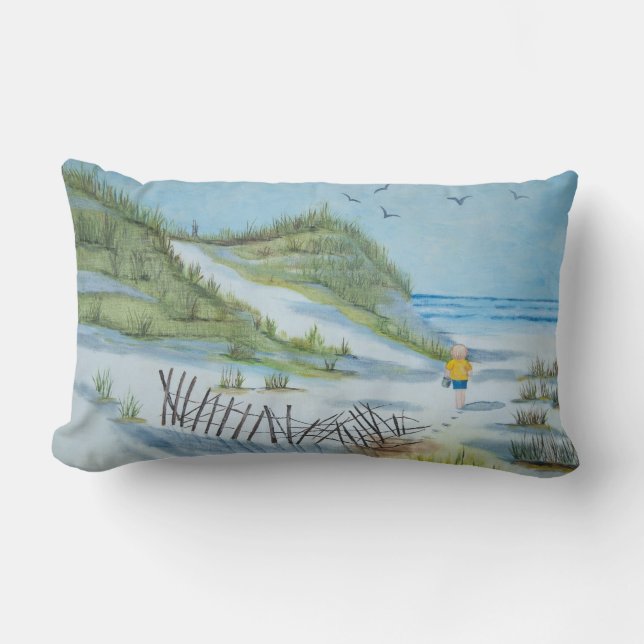 Beach Watercolor Lumbar Pillow (Front)